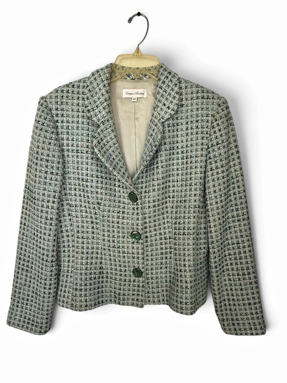 Enrico Baldini Checkered Blazer in Green & Gray Size 12 Like New